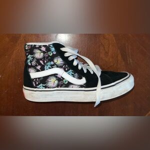 Vans Black and White Floral High-Top Sneakers